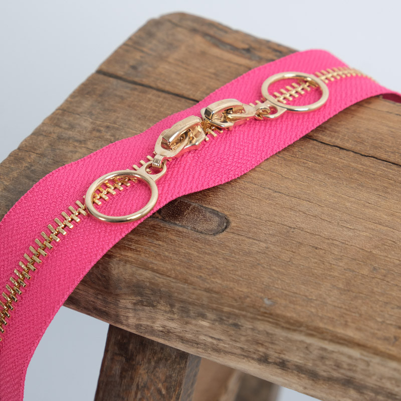 Fermeture Double Curseur Cercle 40CM Or Fuchsia - Maison Klem